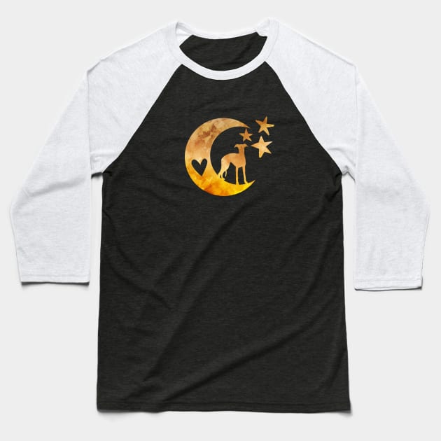Whippet on a half moon with stars Baseball T-Shirt by BittenByErmines